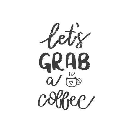 It's coffee time. Hand drawn coffee lettering phrase isolated on white background. Fun brush ink inscription for greeting card or t-shirt print, poster design.のイラスト素材