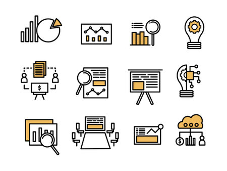 Set of business and finance icons. Vector illustration in line style.のイラスト素材