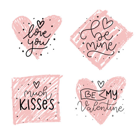Set of hand drawn Valentines day design elements. Vector illustration.のイラスト素材