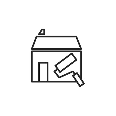 House with paint roller icon in flat style. Home repair vector illustration on white isolated background. Building business concept.のイラスト素材