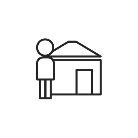 Man and house icon in flat style. Home vector illustration on white isolated background. Family business concept.のイラスト素材