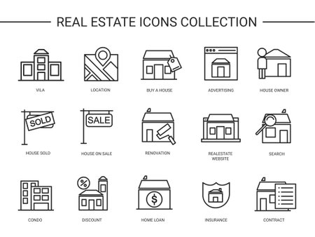 Real estate icons set. Collection of modern thin line icons. Vector illustrationのイラスト素材