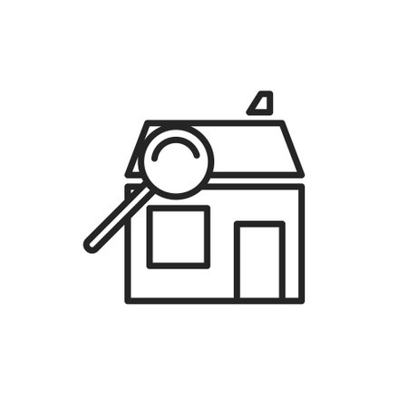 House search line icon, outline vector sign, linear pictogram isolated on white. Symbol, logo illustration. Editable stroke. Pixel perfectのイラスト素材