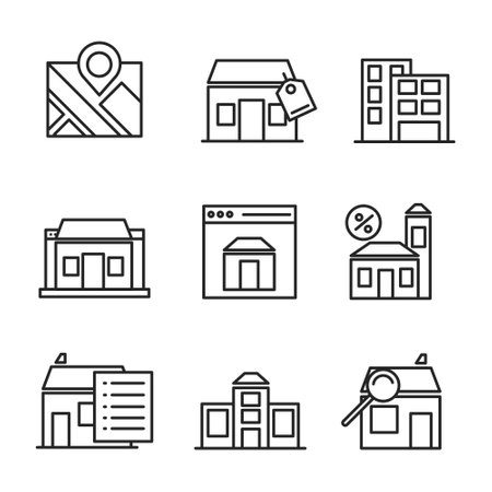 Set of icons for real estate and building. Vector illustration in a linear style.のイラスト素材
