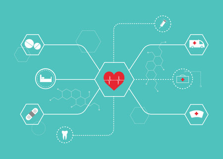 Concept of medical health care with flat icons. Vector illustration.のイラスト素材