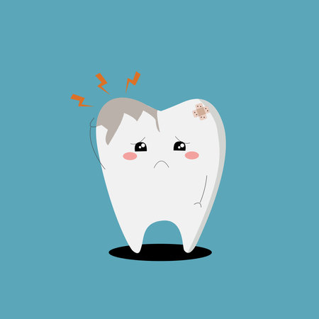Cute tooth with a broken tooth. Vector cartoon character illustration.のイラスト素材