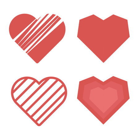 Set of red hearts on a white background. Vector illustration in flat style.のイラスト素材