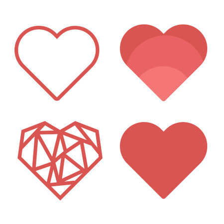 Set of red hearts on a white background. Vector illustration in flat style.のイラスト素材
