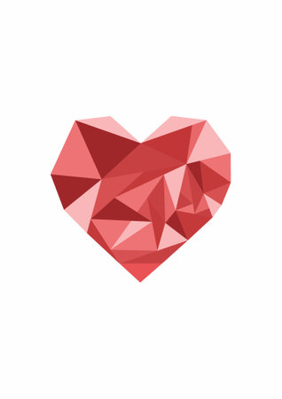 Red heart in low poly style isolated on white background. Vector illustration.のイラスト素材