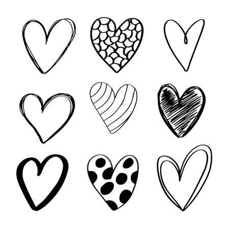 Set of handdrawn heart doodles.のイラスト素材