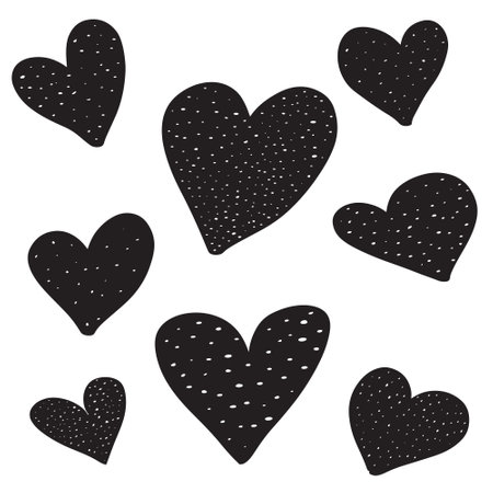 Set of hand drawn hearts. Black and white vector illustration isolated on white background.の写真素材