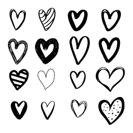 Set of handdrawn heart doodles.のイラスト素材