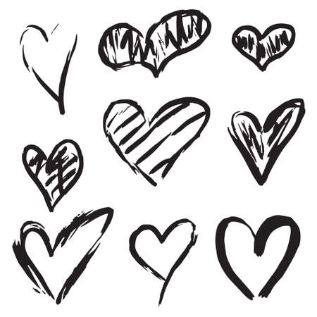 Set of handdrawn heart doodles.のイラスト素材