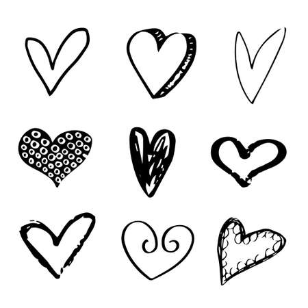 Set of hand drawn hearts doodles.のイラスト素材