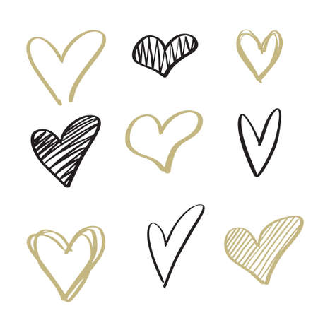 Set of hand drawn hearts doodles.のイラスト素材