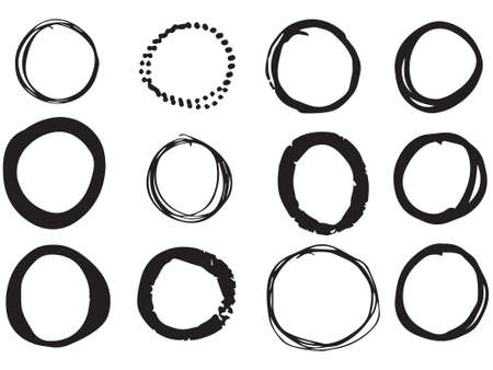 Hand drawn doodle pen brushes. Set of hand drawn grunge strokes and graphic elements.のイラスト素材