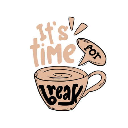 It's time to drink coffee. Hand drawn vector lettering.のイラスト素材