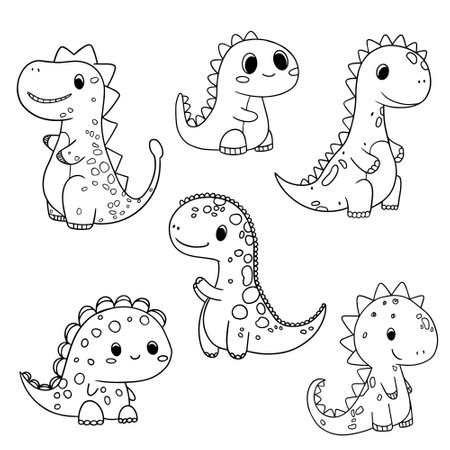 Dinosaur cartoon set. Vector illustration for coloring book. Cute dinosaurs.のイラスト素材