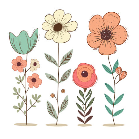 Set of hand drawn flowers isolated on white background. Vector illustration.のイラスト素材