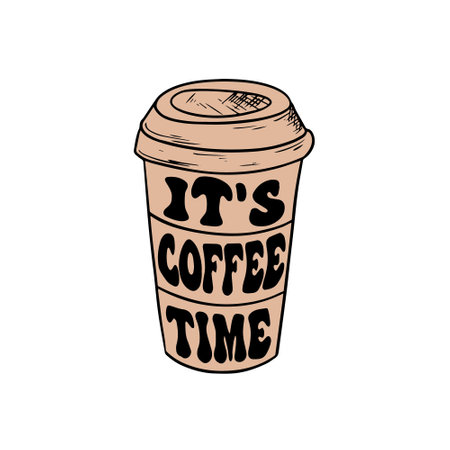 Coffee time lettering with coffee cup. Vector illustration.のイラスト素材