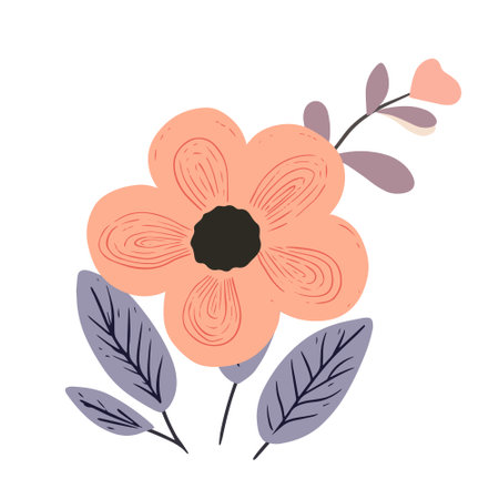 Hand drawn vector abstract floral illustration with pink flowers and leaves isolated on white background.のイラスト素材