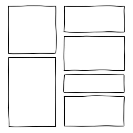 Set of hand drawn doodle rectangle frames. Vector illustration.のイラスト素材