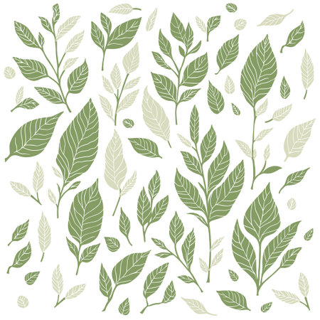 Set of green leaves and branches. Vector illustration for your design.のイラスト素材