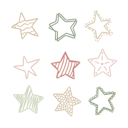 Set of hand drawn doodle stars. Vector illustration. Design elements.のイラスト素材