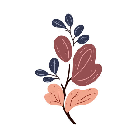 Decorative branch with leaves. Vector illustration in doodle style.のイラスト素材