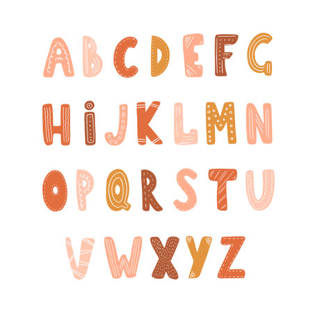 Educational alphabet in montessori bohemian style for nursery rooms. Creative Kids font. Funky font for posters, nursery, clothing or clothing.のイラスト素材