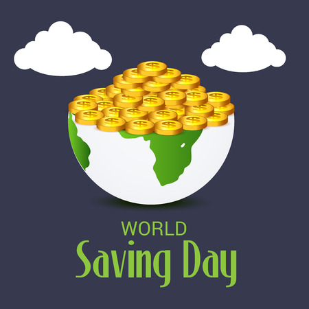 World saving day text with bowl and coins vector illustration.のイラスト素材