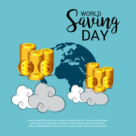 World saving day text with globe and coins vector illustration.のイラスト素材