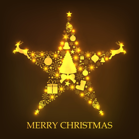 Merry Christmas Vector illustration in the shape of a star.のイラスト素材