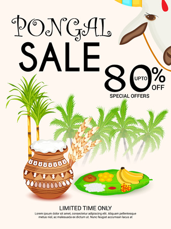 Happy Pongal flyer. Vector illustration.のイラスト素材