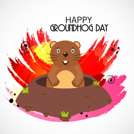 Happy Groundhog Day with groundhog illustrationのイラスト素材