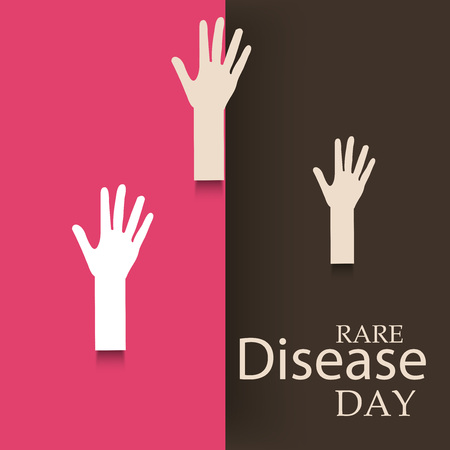 Rare Disease Day banner with hands illustration on pink and black background.のイラスト素材