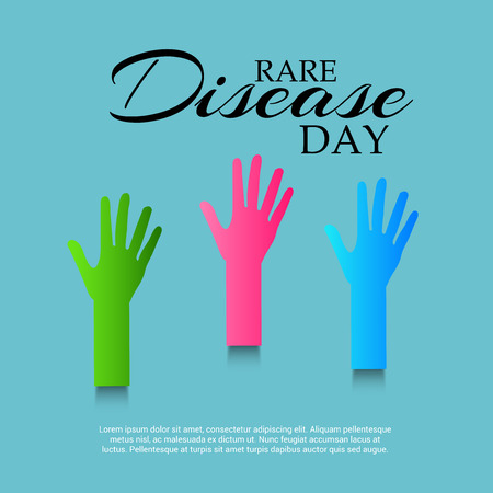Rare Disease Day banner with hands illustration on blue background.のイラスト素材