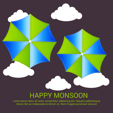 Happy Monsoon Offer. Umbrellas and clouds Vector illustration.のイラスト素材