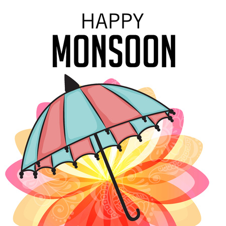 Happy Monsoon Offer with umbrella and flower.のイラスト素材