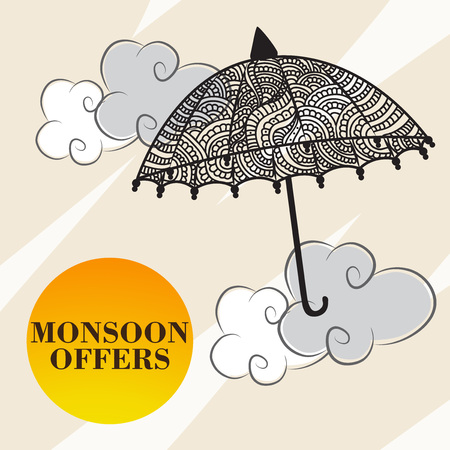 Happy Monsoon Offer banner design with umbrellaのイラスト素材