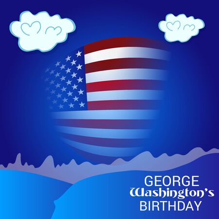 George Washington Birthday with USA flag and clouds on blue background.のイラスト素材