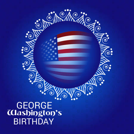 George Washington Birthday text with USA flag in blue background.のイラスト素材
