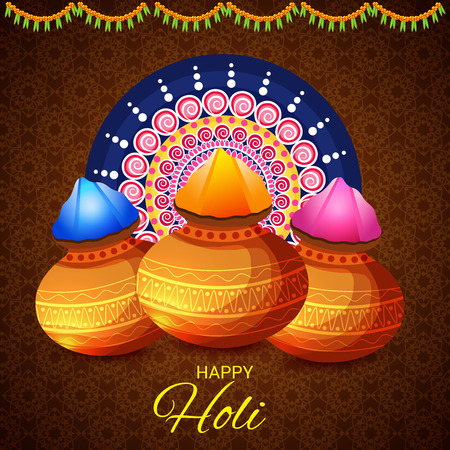 Happy Holi celebration icons like jar and designs.のイラスト素材