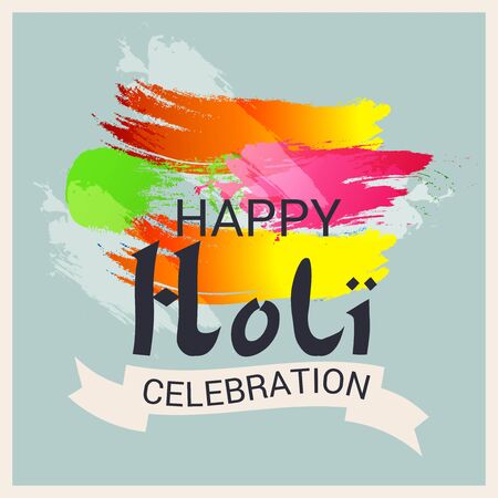 Happy Holi poster with colorful holi powder   with the text happy holi celebration on color background. Vector illustration.のイラスト素材