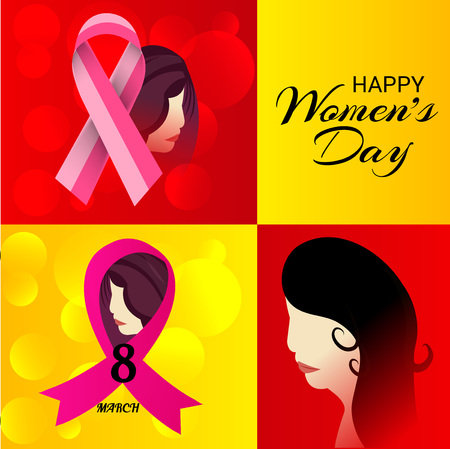 Internationl Women's Day with pink ribbonのイラスト素材