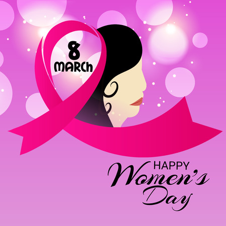Internationl Women's Day with woman and pink ribbonのイラスト素材