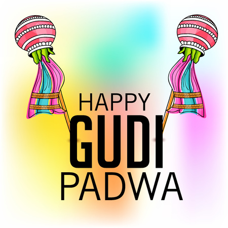 Happy Gudi Padwa greetings with colorful festive elements illustration.のイラスト素材