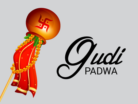 Happy Gudi Padwa colorful banner.のイラスト素材