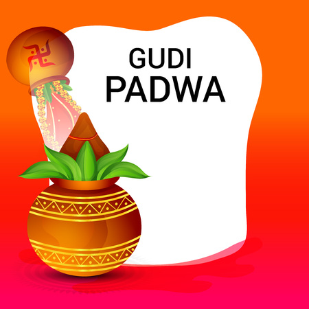 Happy Gudi Padwa colorful banner.のイラスト素材