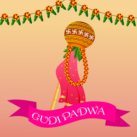 Happy Gudi Padwa colorful banner.のイラスト素材